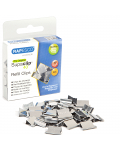 Supaclip®, Ricariche per Rapesco40 spara-mollette. Una clip può rilegare da 2 a 40 fogli (80gsm) Queste mollette assicurano una presa solida su tutti i materiali. Un’altro vantaggio e’ che le mollette possono essere riusate senza danneggiare nessun docume