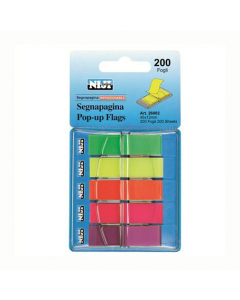 Segnapagina plasticato removibile "flags" in pratico dispenser da 200 pezzi (40x5 colori) dimensione 12x45mm.