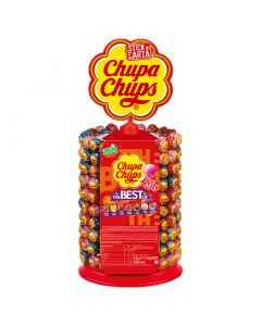 Chupa chups confezionati singolarmente
Ruota 200pz
Ingredienti (gusti fragola. arancia): zucchero. sciroppo di glucosio. polpa e succo di frutta (3%) (mela. ciliegia. lampone. ananas. lime. limone. fragola. pesca. banana. arancia. mirtillo. mora. mango. a