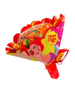 Chupa chups confezionati singolarmente. Confezione bouquet da 19 lollipop.
Ingredienti (gusti fragola. arancia): zucchero. sciroppo di glucosio. polpa e succo di frutta (3%) (mela. ciliegia. lampone. ananas. lime. limone. fragola. pesca. banana. arancia. 