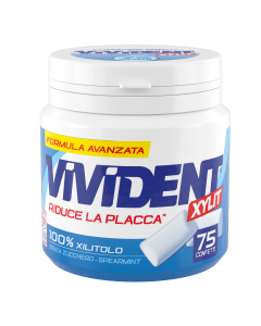 Barattolo Vivident Xylit Upgrade 
75 confetti.
Ingredienti: edulcoranti:  xilitolo (64%), aspartame, acesulfame K; gomma base, maltodestrina, aromi, addensanti: gomma arabica, gomma di cellulosa; emulsionanti: lectine (SOIA), esteri di saccarosio degli ac