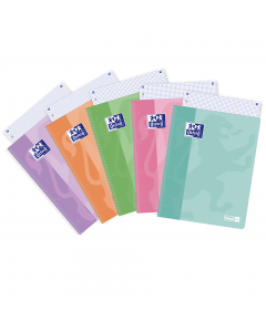 Maxi spiralato A4+ con copertina in cartoncino flessibile in 5 colori pastello: celeste, cipria, smeraldo, pesca e glicine. Spirale di colore bianco. 120 pagine con microperforazione e 4 fori, rigatura 4mm, 5mm e 1R. Carta Optik Paper® da 90 g., bianchiss