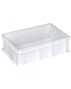 Cassa serie Europa in PP idonea al contatto alimentare per il settore Ho.Re.Ca e l'industria alimentare. Colore neutro. Dimensioni: L60 x P40 x H17cm. Capacità: 32L. Coperchio cod. 102658.