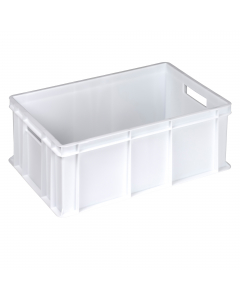 Cassa serie Europa in PP idonea al contatto alimentare per il settore Ho.Re.Ca e l'industria alimentare. Colore neutro. Dimensioni: L60 x P40 x H22cm. Capacità: 42L. Coperchio cod. 102658.