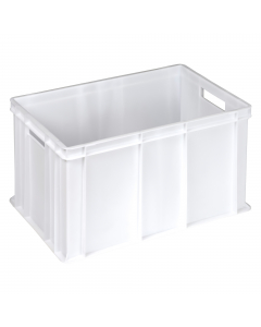 Cassa serie Europa in PP idonea al contatto alimentare per il settore Ho.Re.Ca e l'industria alimentare. Colore neutro. Dimensioni: L60 x P40 x H32cm. Capacità: 64L. Coperchio cod. 102658.