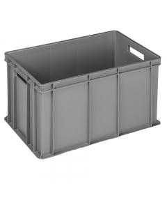 Cassa serie Europa in PP da riciclo post-industriale certificata PSV (Plastica 2° vita) per il settore industriale ed utilizzi professionali. Colore grigio. Dimensioni: L60 x P40 x H32cm. Capacità: 64L. Coperchio cod. 102654.