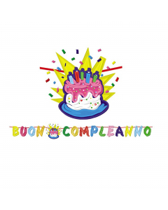 Festone in cartoncino 6mt di lunghezza. Buon compleanno Torta Big Party