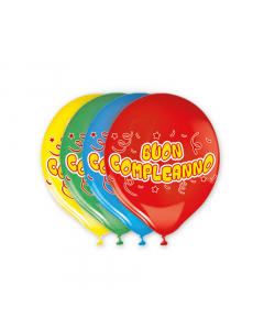 Palloncini in lattice diametro 30cm. Colori assortiti con scritta "BUON COMPLEANNO".