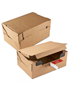 Scatole super resistenti che grazie alla doppia linguetta adesiva può essere utilizzata per  due diverse spedizioni. Studiate per rispondere alle necessità degli operatori e-commerce. Ideale per tutte le spedizioni in cui sia prevista l'andata e ritorno (