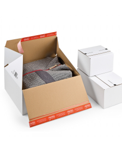 Scatole bianche Colompac 184x149x127mm per rispondere alle necessità operatori di E-commerce. La scatola è super resistente e grazie alla doppia differenti spedizioni. Grazie al doppio adesivo può essere facilmente utilizzata per esercitare il diritto di 
