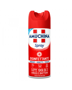 Amuchina Spray Disinfettante Ambienti Oggetti e Tessuti è un Presidio Medico Chirurgico con azione virucida completa, che grazie ai suoi principi attivi disinfetta le superfici eliminando fino al 99.9% di virus, batteri e funghi.  Formula con il 70% di al
