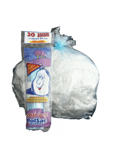 Sacchi pattumiera di colore azzurro trasparente in MDPE rigenerato + PLT lineare. Formato 50x60cm 30Lt 16µ con lacci di chiusura. In rotolo da 20 sacchi. Prodotto con alta resistenza meccanica. Adatti per la raccolta differenziata.