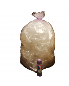 Sacchi pattumiera di colore viola trasparente in MDPE rigenerato + PLT lineare. Formato 70x110cm 110Lt  22µ. In rotolo compatto da 10 sacchi con fascetta. Prodotto con alta resistenza meccanica. Adatti per la raccolta differenziata.