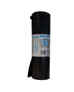 Sacchi pattumiera di colore nero in MDPE rigenerato + PLT lineare. Formato 80x120cm 150Lt  74µ. In rotolo compatto da 10 sacchi con fascetta. Prodotto con alta resistenza meccanica.