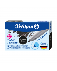 Ricariche per penne roller sferografiche Twist® con punta integrata. Colore nero cancellabile con SuperPirat. Scatola da 5 cartucce.