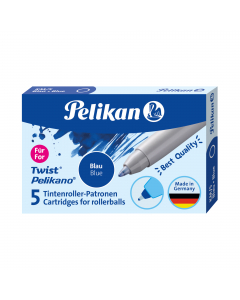 Ricariche per penne roller sferografiche Twist® con punta integrata. Colore blu royal cancellabile con SuperPirat. Scatola da 5 cartucce.