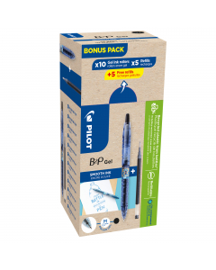 Roller gel a scatto realizzata con almeno l'86% di plastica riciclata derivante da bottiglie di cui il 2,5% recuperato negli oceani (parti di ricambio escluse). Sfera in carburo di tungsteno, grip ergonomico, riserva d'inchiostro visibile. Ricaricabile co
