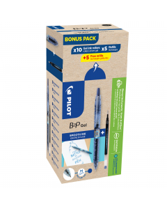 Roller gel a scatto realizzata con almeno l'86% di plastica riciclata derivante da bottiglie di cui il 2,5% recuperato negli oceani (parti di ricambio escluse). Sfera in carburo di tungsteno, grip ergonomico, riserva d'inchiostro visibile. Ricaricabile co