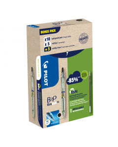 Penna a sfera a scatto realizzata con almeno l'86% di plastica riciclata derivante da bottiglie di cui il 2,5% recuperato negli oceani (parti di ricambio escluse). Sfera in carburo di tungsteno, grip ergonomico, riserva d'inchiostro visibile. Ricaricabile