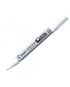 Marcatore con inchiostro a vernice priva di xilene. Resitente agli agenti esterni. Fusto in metallo e punta in fibra di acrilico. 
Punta tratto da 2mm. Colore: bianco.