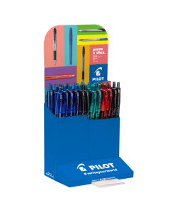Espositore da banco con 48 penne Supergrip G in colori assortiti: 18 nero, 18 blu, 6 rosso e 6 verde.