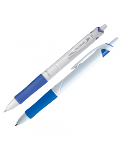 Penna a sfera a scatto ricaricabile prodotta con il 78% di materiale riciclato, escluse le parti di ricambio. Inchiostro Acroball, che garantisce un tratto super scorrevole e un'essiccazione rapida, ideale per mancini. Fusto bianco e inserti e impugnatura