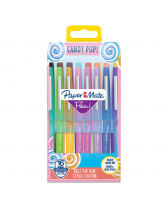 Astuccio 16 colori assortiti Candy pop.
Inchiostro a base d'acqua che non oltrepassa la carta, non macchia e non sbava. Fusto e cappuccio nel colore dell'inchiostro. Punta in fibra per maggior scorrevolezza.
Punta 1,1mm.