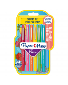 Blister 6 colori assortiti profumati. Inchiostro a base d'acqua che non oltrepassa la carta, non macchia e non sbava. Punta in fibra per maggior scorrevolezza. Punta 1,1mm.
