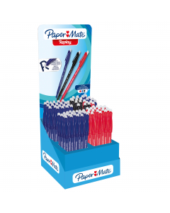 Espositore da banco con 84 penne cancellabil, punta 1.0mm, colori assortiti nero, blu e rosso.