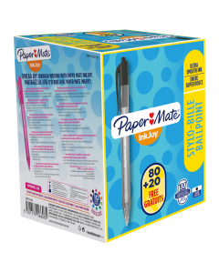 Papermate InkJoy 100, un sistema di inchiostro ULV per una incredibile scorrevolezza di scrittura e asciugatura rapida. I colori sono accesi e intensi, non sbava, richiede una minima pressione della mano e assicura linee precise e nette. Posside un fusto 