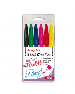 Pennarello con resistente punta in fibra flessibile ideale per illustrazione, calligrafia, lettering e graafica. Inchiostro a base d'acqua, punta pennello flessibile ma indeformabile. Realizzato con il 77% di materiale riciclato. Astuccio di 6 colori asso