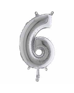 Numero h. 36cm, realizzato in mylar foil metalizzato gonfiabile ad aria attraverso la bocchetta alla base. Cannuccia inclusa nella confezione.