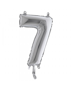 Numero h. 36cm, realizzato in mylar foil metalizzato gonfiabile ad aria attraverso la bocchetta alla base. Cannuccia inclusa nella confezione.