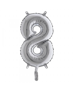 Numero h. 36cm, realizzato in mylar foil metalizzato gonfiabile ad aria attraverso la bocchetta alla base. Cannuccia inclusa nella confezione.