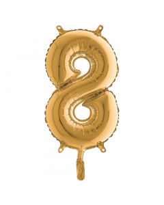 Numero h. 36cm, realizzato in mylar foil metalizzato gonfiabile ad aria attraverso la bocchetta alla base. Cannuccia inclusa nella confezione.
