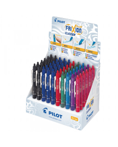 Espositore da banco con 60 pz Frixion Ball Clicker 0,7: 12 nero, 18 blu, 6 rosso, 6 verde, 6 rosa, 6 azzurro e 6 viola.
