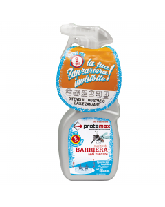 Insetticida con azione barriera. Una volta spruzzato nell’ambiente il prodotto evapora formando un muro simile ad una barriera “zanzariera invisibile” che protegge chi è all’interno per circa 8 ore. Si consiglia di spruzzare circa 10-20 minuti prima di so