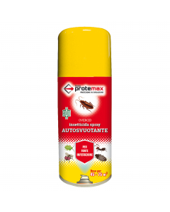Bombola spray autosvuotante dal veloce effetto abbattente contro insetti volanti, tarme, tarli, acari, formiche, scarafaggi, pulci, cimici, insetti striscianti, ecc. per 45-75mq. Indicato per: ambienti domestici (cucine, servizi, camere, armadi, mobili, c