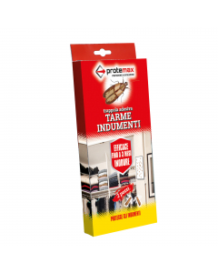 Blister contenente due Trappole adesivo con attrattivo, protegge gli indumenti negli armadi e nei cassetti dall’attacco delle Tarme o Camole dei tessuti. Non cola, non sporca , non contiene insetticidi, la durata della trappola è di circa 3 mesi cadauna.