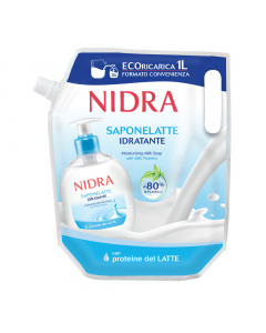 Busta Ecoricarica Saponelatte Idratante con la sua speciale formula arricchita con Proteine del Latte 100% Naturali  e con  latte idratante, aiuta a idratare e detergere la pelle. È adatto anche ai bambini.