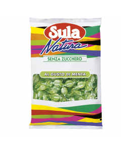 Caramelle Sula gusto menta, confezionate singolarmente busta 1kg. Ingredienti: edulcorante: sorbitolo, addensante: gomma arabica, estratto di menta, sale, cloruro di ammonio, aromi. Un consumo eccessivo può avere effetti lassativi. Gluten Free