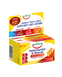 Multivitamine & Minerali Equilibra è un integratore alimentare a base di Vitamine e Minerali in compresse triplo strato
formulate con tecnologia innovativa Super Fast + Fast + Retard che permette un rilascio graduale nel tempo delle vitamine e
dei mineral