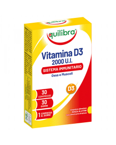 Integratore Vitamina D3 - 2000 UI -  sistema immunitario, ossa  muscoli - 30 compresse (2,43 gr cad.) - Equilibra