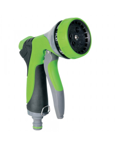Pistola per irrigazione resistente agli urti agli agenti atmosferici e ai raggi UV. Impugnatura ergonomica. Corpo in alluminio. Irrigazione con 7 diversi getti.