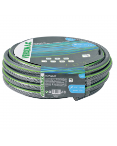 Tubo per irrigazione TOPGRAY 5 a 5 strati antitorsione, strato esterno in PVC trasparente e strato interno antialga nero + strato PVC bianco atossico. Resiste a temperature da +60C° a -20C°. Diametro 5/8" (15mm) lunghezza 15 metri. Garanzia 12 anni.