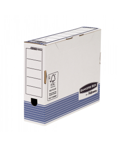 Scatole archivio Box System nel formato  A4. Aree etichettabili sui dorsi. Patella di chiusura per una maggiore sicurezza. Formato utile LxHxP 8x26x31,5cm. Confezione da 10 scatole.