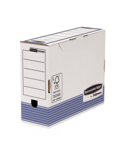 Scatole archivio Box System nel formato  A4. Aree etichettabili sui dorsi. Patella di chiusura per una maggiore sicurezza. Formato utile LxHxP 10x26x31,5cm. Confezione da 10 scatole.