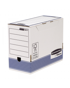 Scatole archivio Box System nel formato  A4. Aree etichettabili sui dorsi. Patella di chiusura per una maggiore sicurezza. Formato utile LxHxP 15x26x31,5cm. Confezione da 10 scatole.