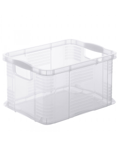 Cassetta contenitore portaoggetti in PPL robusta e pratica. Dotata di maniglie per il trasporto. Contiene il formato A4. Dimensioni: 39x29x21,5cm (17,5Lt).