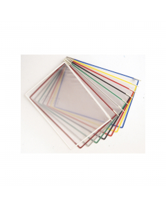 Leggio A4 professionale con base in metallo. Composto da 10 buste in PVC con apertura superiore e bordo rinforzato con anima in acciaio e 5 cavalierini da 50mm. Colori assortiti.